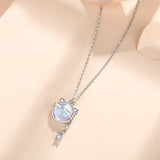 925 Silver Moonstone Cat Pendant Necklace Rose Plated