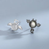 925 Silver Crystal Angel Devil Stud Earrings for Women