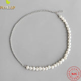 Real 925 Sterling Silver Freshwater Pearl Choker Necklace Platinum Plating
