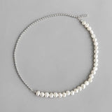 Real 925 Sterling Silver Freshwater Pearl Choker Necklace Platinum Plating
