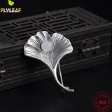 Genuine 925 Silver Jade Ginkgo Leaf Brooch Women Dress Accessory