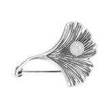 Genuine 925 Silver Jade Ginkgo Leaf Brooch Women Dress Accessory