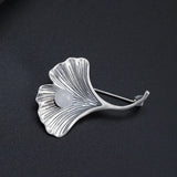 Genuine 925 Silver Jade Ginkgo Leaf Brooch Women Dress Accessory