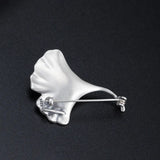 Genuine 925 Silver Jade Ginkgo Leaf Brooch Women Dress Accessory