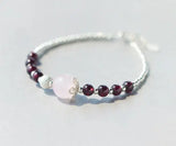 925 Sterling Silver Rose Quartz & Red Garnet Bead Bracelet