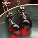 925 Silver Red Garnet & Opal Rose Flower Earrings
