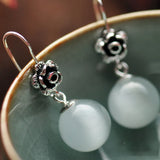 925 Silver Red Garnet & Opal Rose Flower Earrings