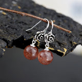 925 Silver Red Garnet & Opal Rose Flower Earrings
