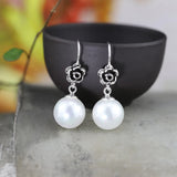 925 Silver Red Garnet & Opal Rose Flower Earrings