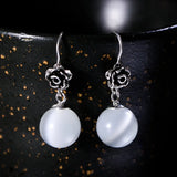925 Silver Red Garnet & Opal Rose Flower Earrings