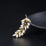 925 Sterling Silver Olive Branch Pearl Brooch for Women