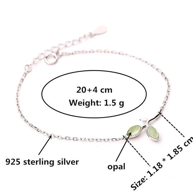 Opal Leaves Charm Bracelet 925 Sterling Silver Jewelry for Women