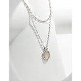 925 Silver Oval Agate Pendant Necklace Platinum Plating