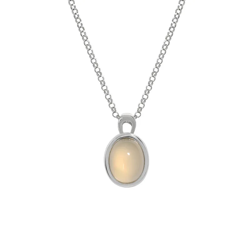 925 Silver Oval Agate Pendant Necklace Platinum Plating