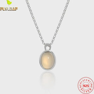 925 Silver Oval Agate Pendant Necklace Platinum Plating