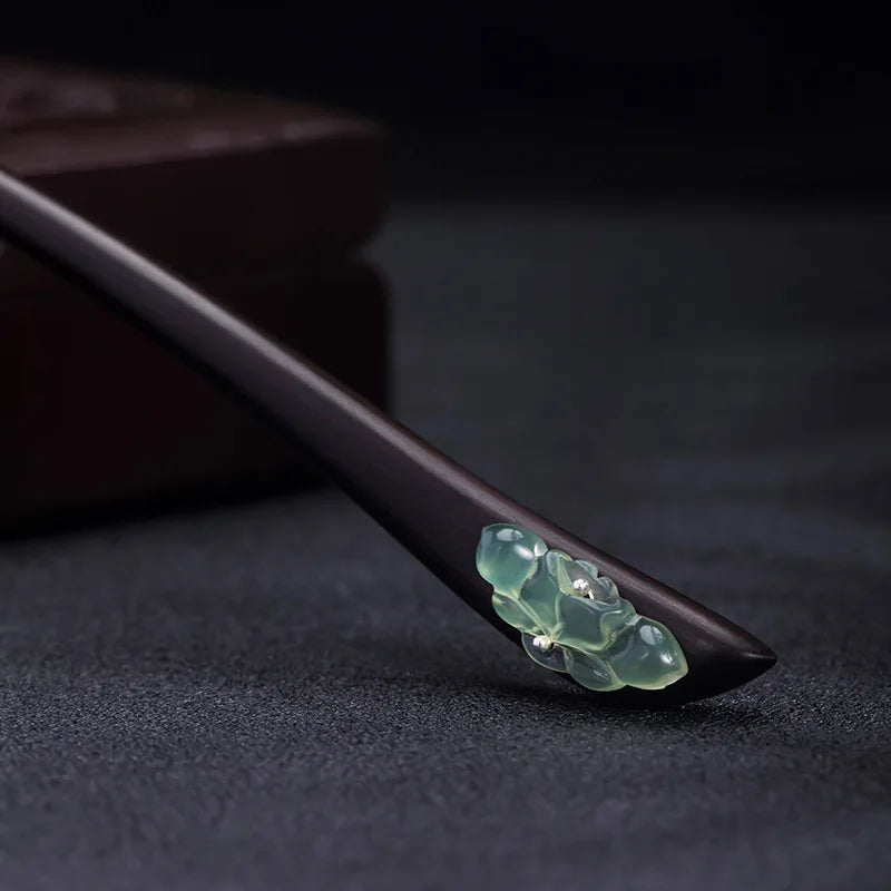 Sterling Silver Pansies Flower Jade Hair Stick Vintage Style Women Hanfu Hairpin