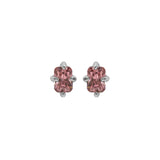 925 Silver Pink Green Zircon Stud Earrings Platinum Plated Femme Accessories