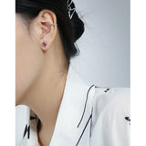 925 Silver Pink Green Zircon Stud Earrings Platinum Plated Femme Accessories