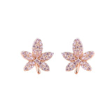925 Sterling Silver Pink Zircon Maple Leaf Stud Earrings Women Rose Plating