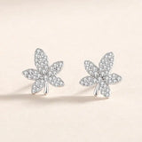 925 Sterling Silver Pink Zircon Maple Leaf Stud Earrings Women Rose Plating
