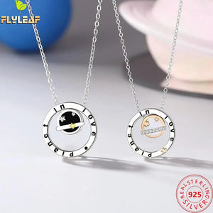 925 Silver Planet Love Couple Necklace Platinum Plating