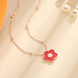 925 Sterling Silver Red Enamel Flower Pendant Necklace Women