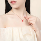925 Sterling Silver Red Enamel Flower Pendant Necklace Women