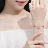 925 Silver Red Rope Chalcedony Lucky Lock Bracelet Rose Plated Chinese Style