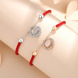 925 Silver Red Rope Chalcedony Lucky Lock Bracelet Rose Plated Chinese Style