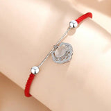 925 Silver Red Rope Chalcedony Lucky Lock Bracelet Rose Plated Chinese Style