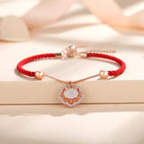 925 Silver Red Rope Chalcedony Lucky Lock Bracelet Rose Plated Chinese Style