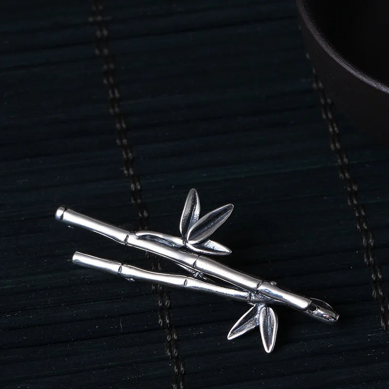 925 Silver Bamboo Brooch Vintage Suit Dress Accessory
