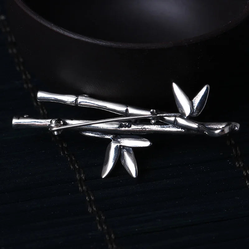 925 Silver Bamboo Brooch Vintage Suit Dress Accessory