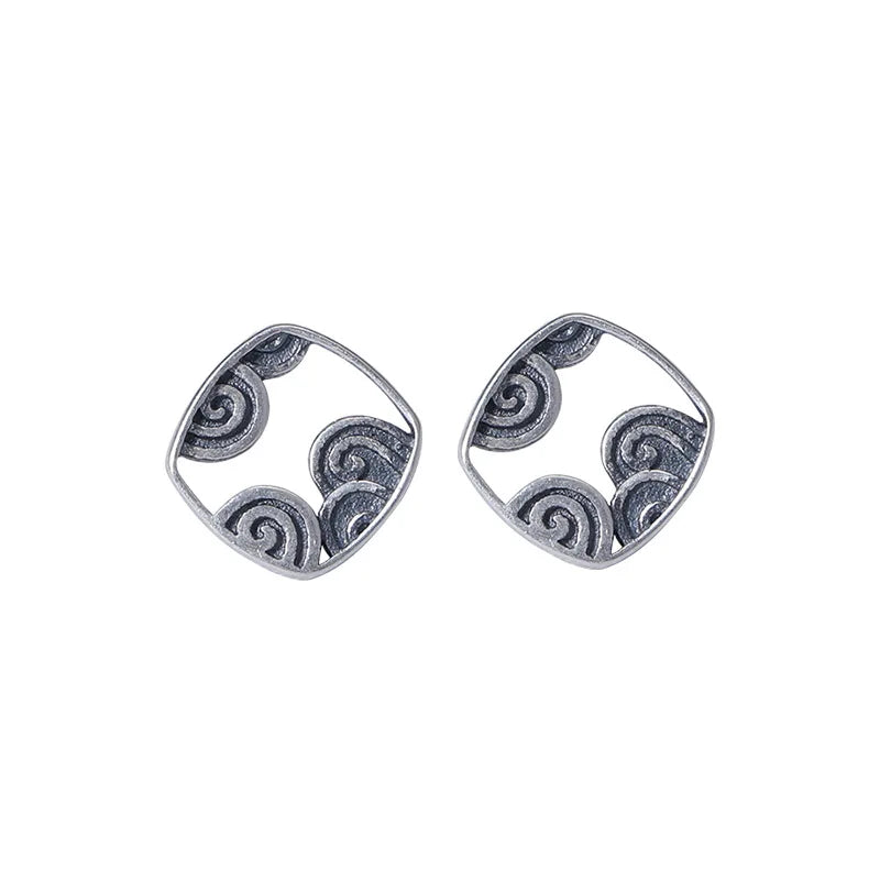925 Silver Retro Cloud Pattern Stud Earrings for Women