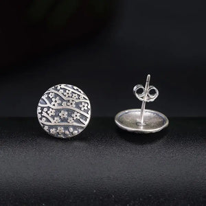 925 Silver Flowers Stud Earrings For Women Thai Silver Vintage Jewelry