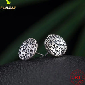 925 Silver Flowers Stud Earrings For Women Thai Silver Vintage Jewelry