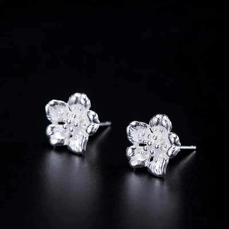 925 Silver Retro Pear Flower Stud Earrings High Femme Accessories