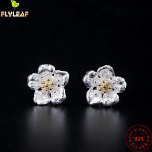 925 Silver Retro Pear Flower Stud Earrings High Femme Accessories
