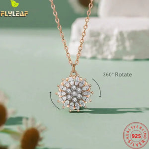 925 Silver Sunflower Pendant Necklace Rose Plating