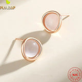 925 Silver Opal Stud Earrings Rose Plating