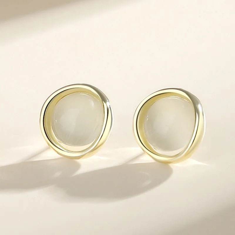 925 Silver Opal Stud Earrings Rose Plating