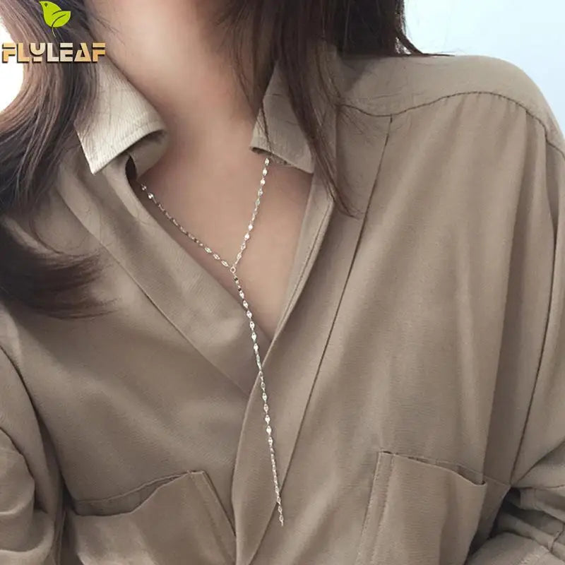 925 Sterling Silver Sequin Chain Tassel Pendant Necklace for Women