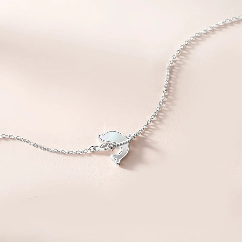 925 Sterling Silver Shell Dolphin Bracelet Rose Plating