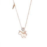 925 Silver Shell Unicorn Pendant Necklace Rose Plated Gift