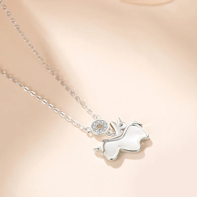 925 Silver Shell Unicorn Pendant Necklace Rose Plated Gift