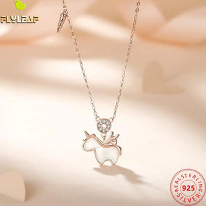 925 Silver Shell Unicorn Pendant Necklace Rose Plated Gift