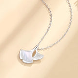 925 Silver Shell Ginkgo Leaves Pendant Necklace Rose Plating Women Jewelry