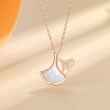 925 Silver Shell Ginkgo Leaves Pendant Necklace Rose Plating Women Jewelry