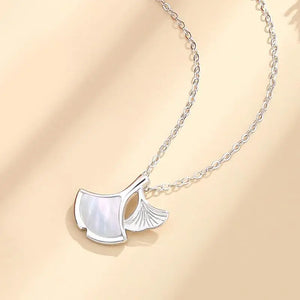 925 Silver Shell Ginkgo Leaves Pendant Necklace Rose Plating Women Jewelry