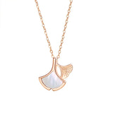 925 Silver Shell Ginkgo Leaves Pendant Necklace Rose Plating Women Jewelry